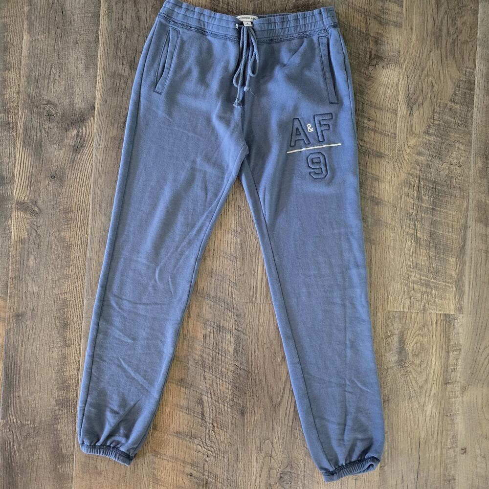 Abercrombie & Fitch A&F 9 Jogger Sweatpants Small Blue Drawstring Logo Fleeece